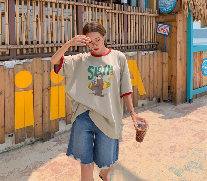 サーファーモンナ染色配色半そでティーシャツ