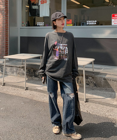 【男女共用】ミッド90s捺染ピグメント長袖ロングTシャツ