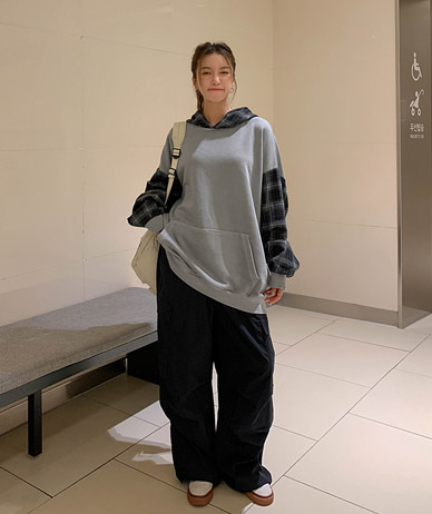 【男女共用】アデンチェック配色ピグメントロングフード