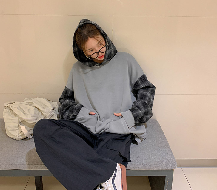 【男女共用】アデンチェック配色ピグメントロングフード