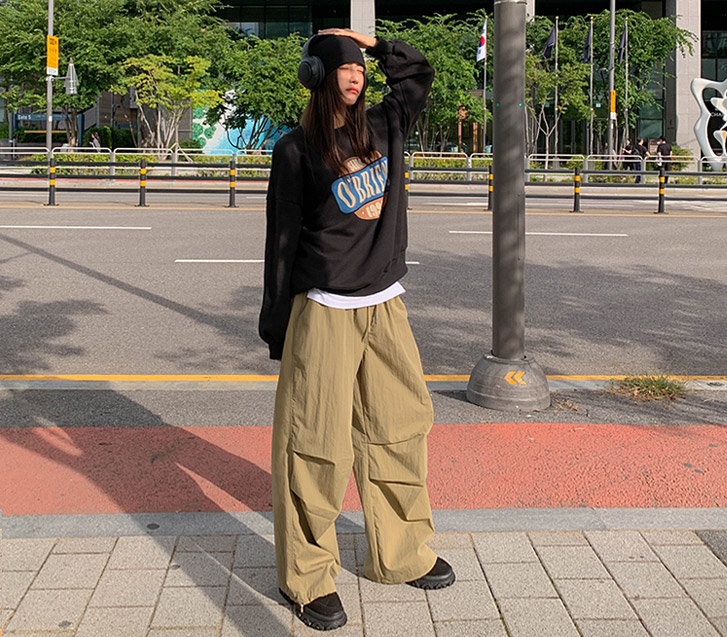 [男女共用]キュオナイロンピンタックバンディングツーウェイワイドパンツ