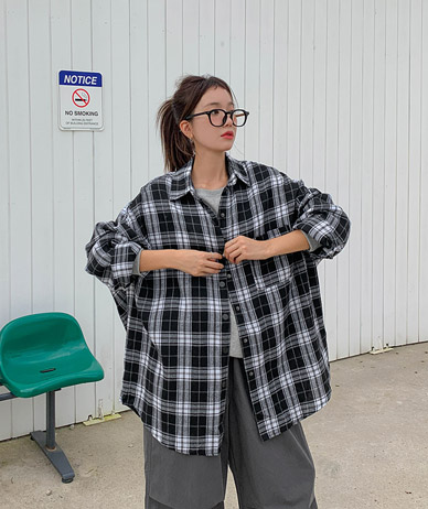 プープ オーバーフィット チェック ロングシャツ シャツ