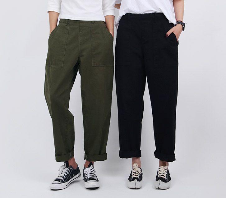 [男女共用]レポ川バイオウォッシングポケットバギーバンディングパンツ