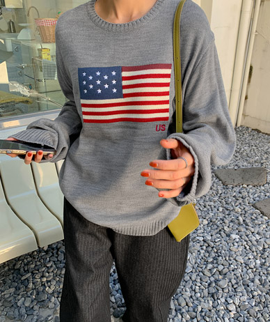[男女共用]USAインターシャラウンドネックオーバーフィットニット