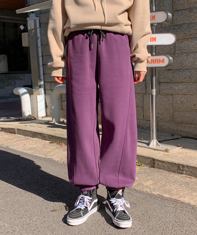 ラベル配色ミンク起毛ジョガートレーニングパンツ