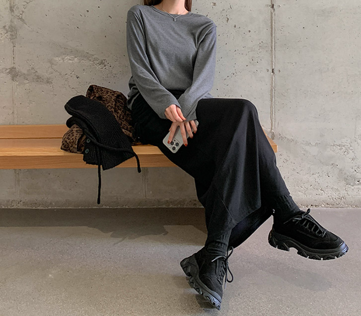 プラムシャーリングダブルバンディングロングスカート