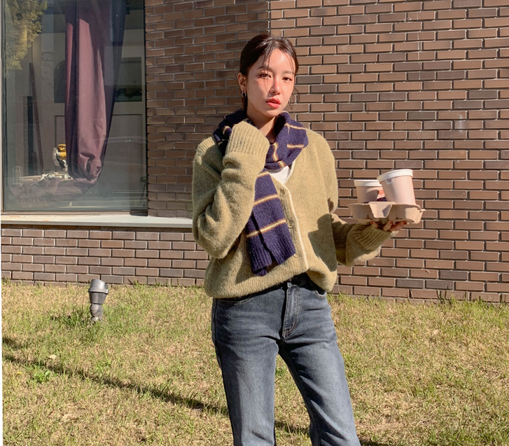 ラインボタンアルパカウールニットカーディガン