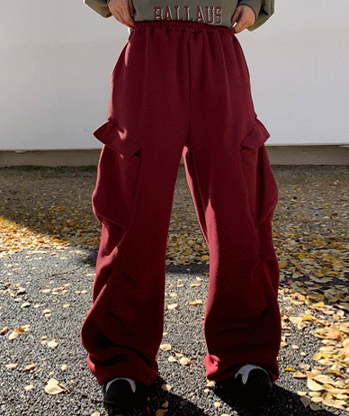 [男女共用]立体カーグ起毛ピンタックバンディングツーウェイワイドパンツ