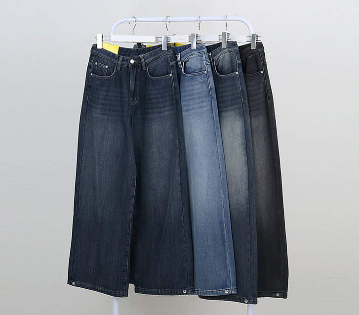 コロンボンディング起毛スナップデニムワイドパンツ(ショット/基本/ロングver)