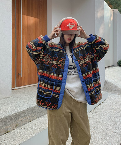 ワンターパタンダンブルオーバーフィットカーディガン