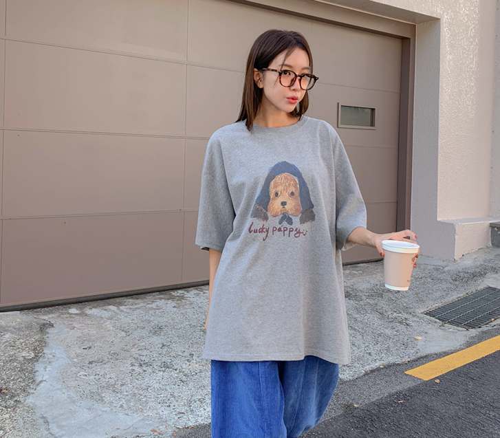 ラッキーパフィーナ塩ピッチ起毛半そでロングTシャツ