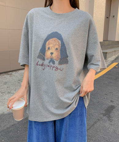 ラッキーパフィーナ塩ピッチ起毛半そでロングTシャツ