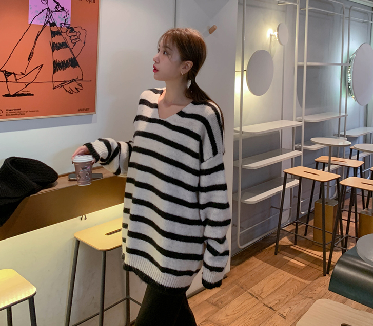 ジュニング ブイネック ダンガラ ウール ロングニット