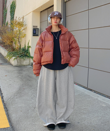 [男女共用]コマ切開バンディング起毛ワイドバルーントレーニングパンツ