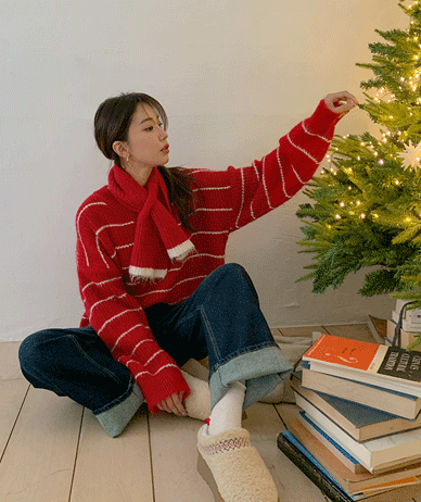 ラプトブイネックダンガラマフラーウールニットセット