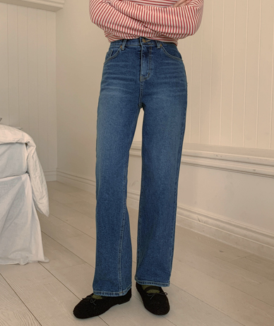 チェス切開起毛デニムバンディングセミワイドパンツ