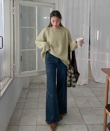 ノキド起毛デニムバンディングワイドパンツ