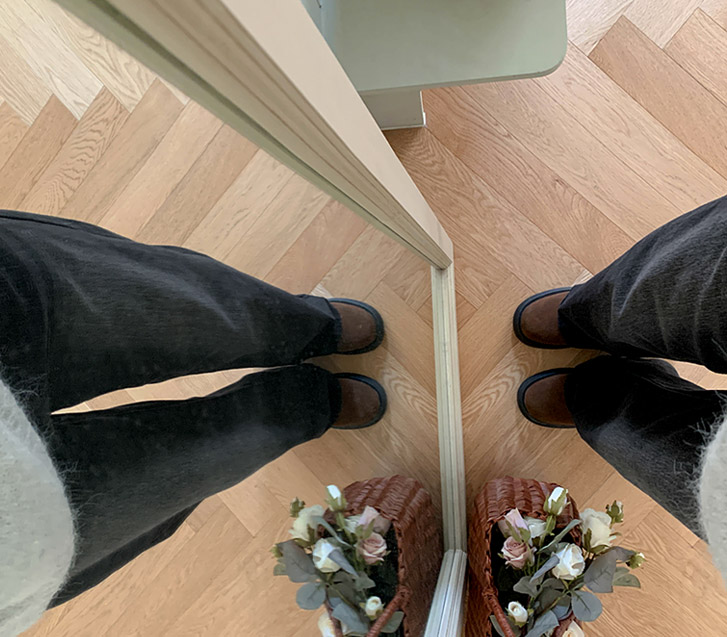 ベリーヒートワーム起毛セミデニムワイドパンツ（ショット/基本/ロングver）