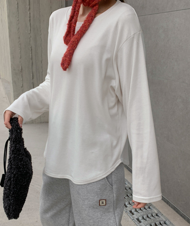 ローノ起毛ロール ラウンドネック 長袖ティーシャツ