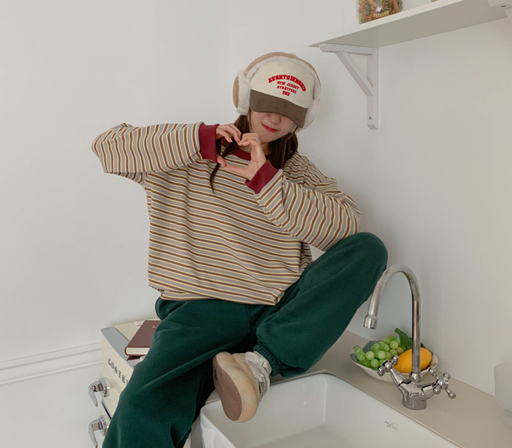 ベロダンガラ配色ピッチ起毛長袖ティーシャツ