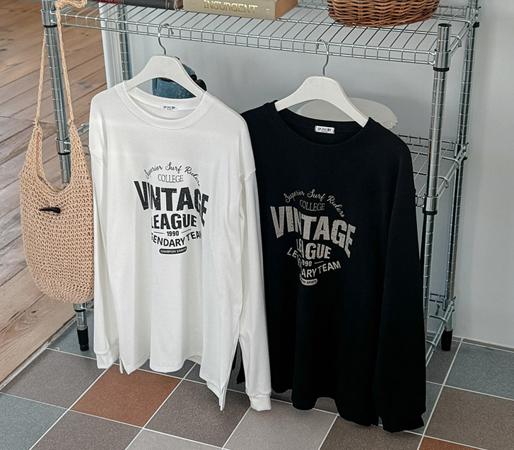 1990 ひび割れピッチ起毛トゥーム長袖Tシャツ