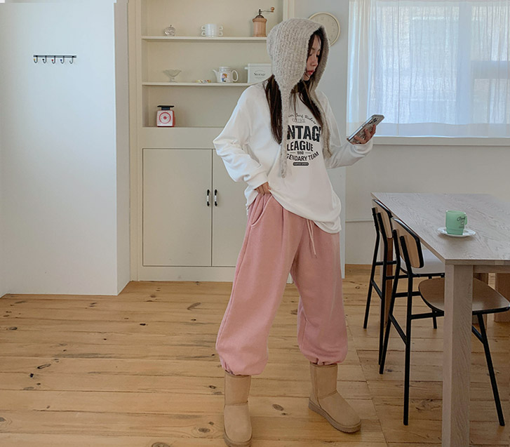 卵ピグメント起毛バンディングジョガートレーニングパンツ