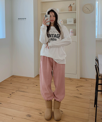 卵ピグメント起毛バンディングジョガートレーニングパンツ