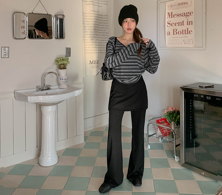 ヌビ起毛ラップスカートブーツカットバンディングパンツ