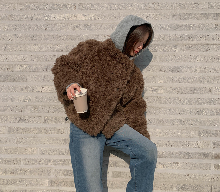 テディ斜線ボタンムスタングファージャケット