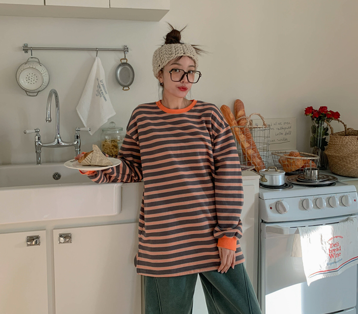 モンシル ダンガラ 配色 起毛 長袖 ロングTシャツ