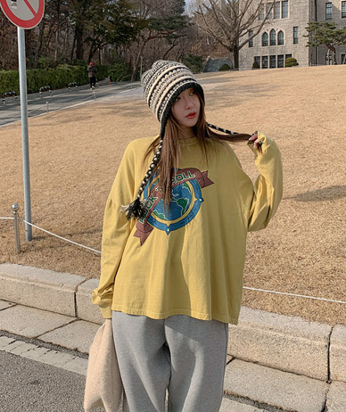 ロックアンドロールピグメントクラック炎長袖ティーシャツ