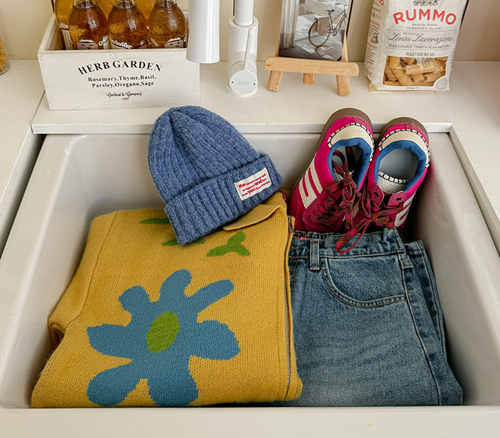 【男女共用】フラワーナ塩カラーニットザップアップジャンパ