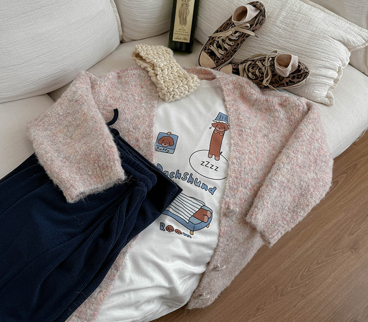 デミブクルブイネックロングカーディガン