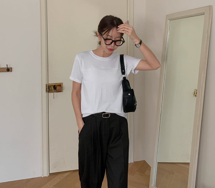 ペブ切開ラウンド半そでティーシャツ