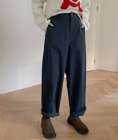 カーブドワイドコットンバンディング排気パンツ