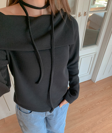 クリバン オフショルダーストリング 長袖ティーシャツ