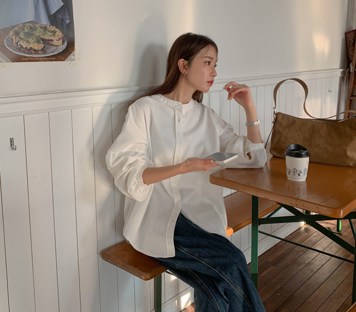 エリンチャイナネックシャーリングブラウス