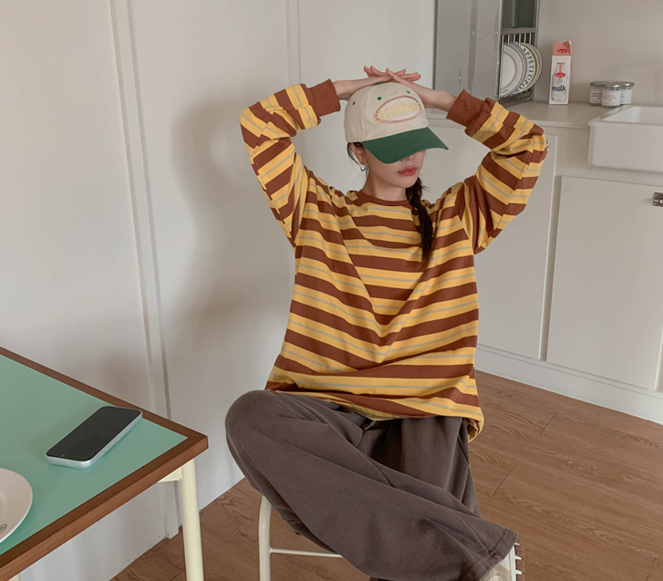 [男女共用]ピンズ配色 ダンガラ長袖ロングTシャツ