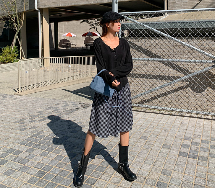 スラブチェックバンディングスカート