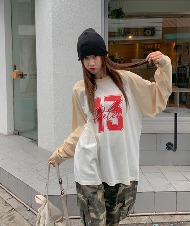 13 ナヘム配色 ラグラン 長袖ティーシャツ