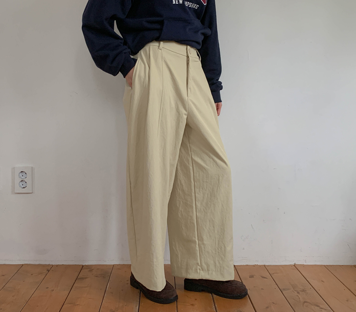 卵ピンタックバンディングワイド排気パンツ