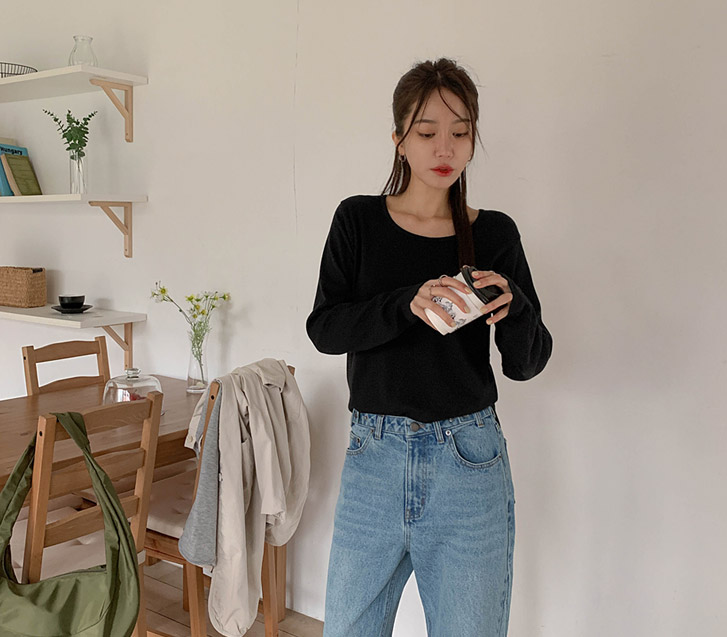 デントUネック スパン長袖Tシャツ