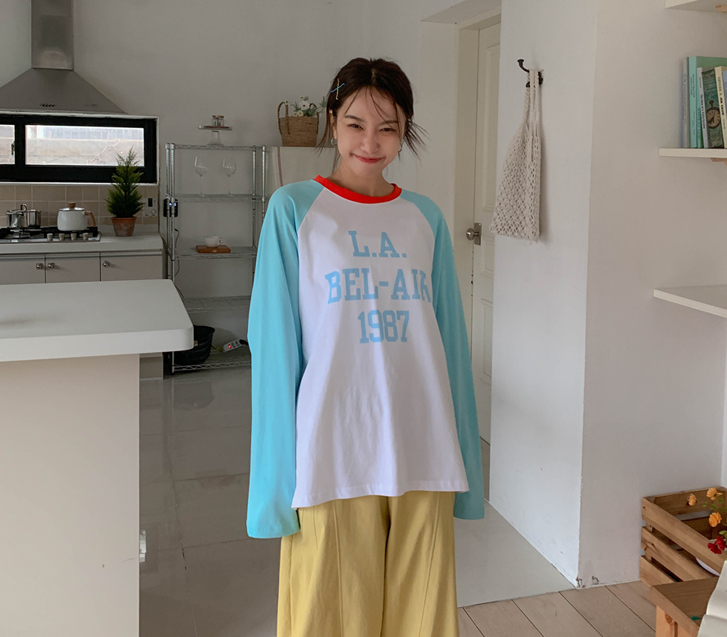 1987年 捺染配色 ラグラン 長袖ティーシャツ