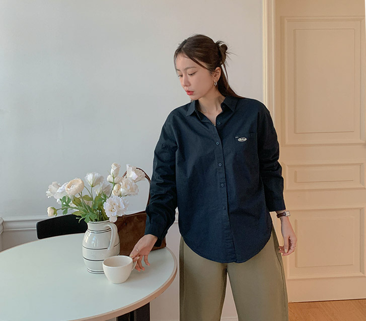 ロット刺繍コットンベーシックシャツシャツ