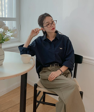 ロット刺繍コットンベーシックシャツシャツ