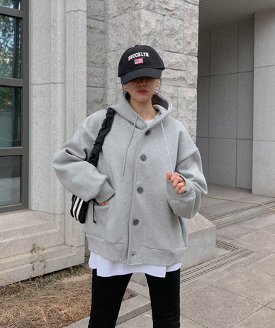 [男女共用]レボ二重紙ボタンフードカーディガン