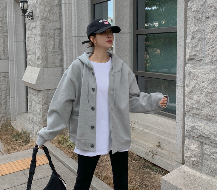 [男女共用]レボ二重紙ボタンフードカーディガン