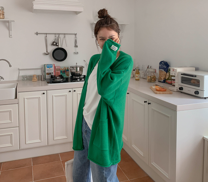 モアパッチ石石ニットカーディガン