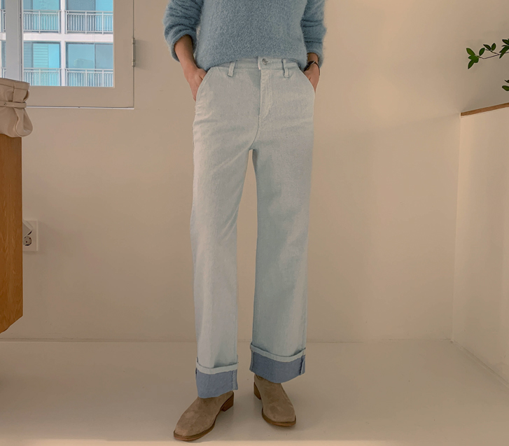 ショーニーツトーンロールアップバンディングストレートワイドパンツ