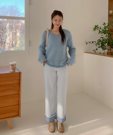 ショーニーツトーンロールアップバンディングストレートワイドパンツ